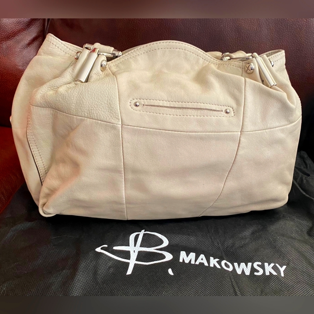 REDUCED NWOT B. Makowsky Cream Leather Shoulder Bag - Picture 2 of 8
